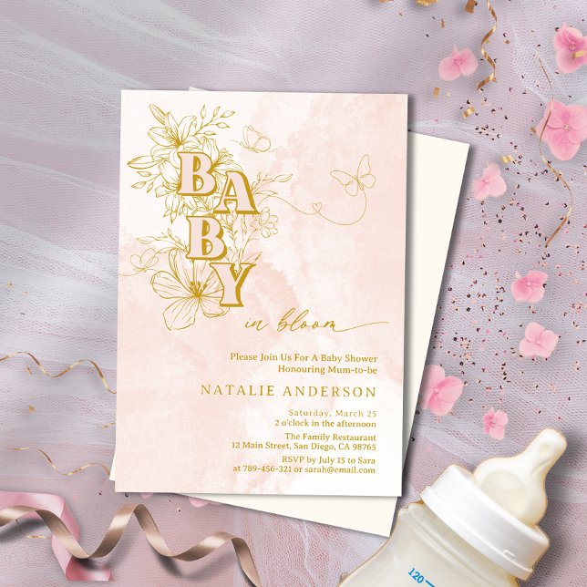 Pink Garden Floral Butterflies Baby in Bloom  Invitation (Pink Garden Floral Butterflies Baby in Bloom Invitation )