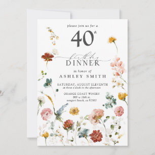 Pink Garden Floral Calligraphy 40th Birthday Invitation