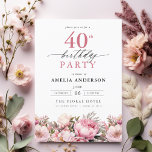Pink Garden Floral Calligraphy 40th Birthday Invitation<br><div class="desc">Celebrate in style with a garden floral calligraphy 40th birthday invitation, perfect for a milestone event. Featuring vibrant floral designs and elegant calligraphy, this invitation sets a whimsical yet sophisticated tone for your celebration. The lush garden theme blends natural beauty with graceful typography, creating a timeless and inviting look. Ideal...</div>
