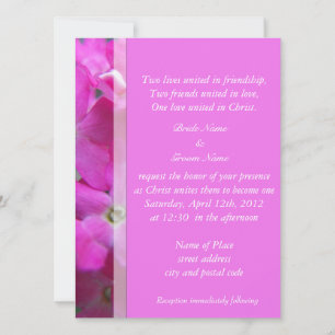 Pink garden flowers Christian wedding invitations