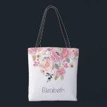 Pink Garden Flowers Floral Personalised Tote Bag<br><div class="desc">Gift this beautiful personalised tote bag featuring beautiful garden flowers blossoms in shades of pink and personalised in chic lettering.  MATCHING ITEMS in our store.</div>