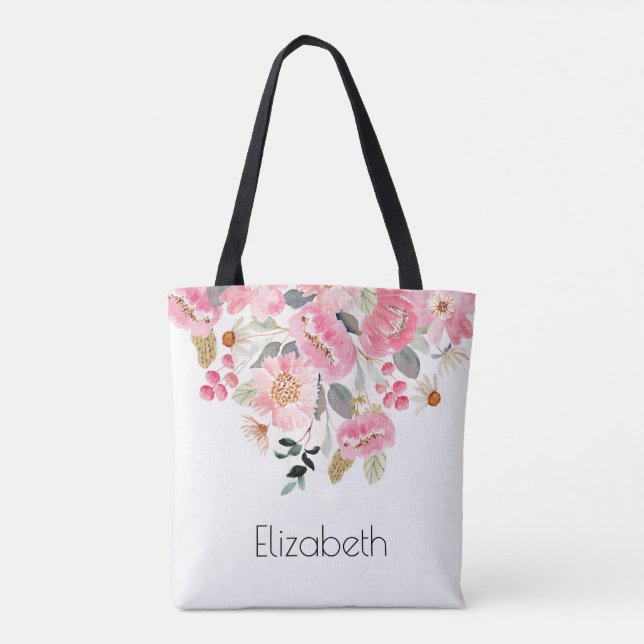 Pink Garden Flowers Floral Personalised Tote Bag (Back)