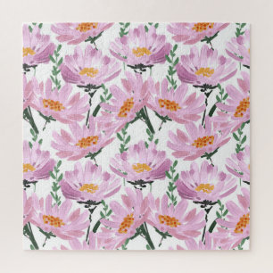 Pink Garden Flowers: Hand-Drawn Seamless. Jigsaw Puzzle