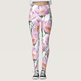 Pink Garden Flowers: Hand-Drawn Seamless. Leggings