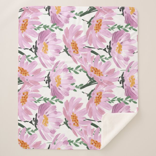 Pink Garden Flowers: Hand-Drawn Seamless. Sherpa Blanket (Front)