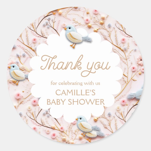 Pink Garden Girl Baby Shower Thank you Classic Round Sticker (Front)