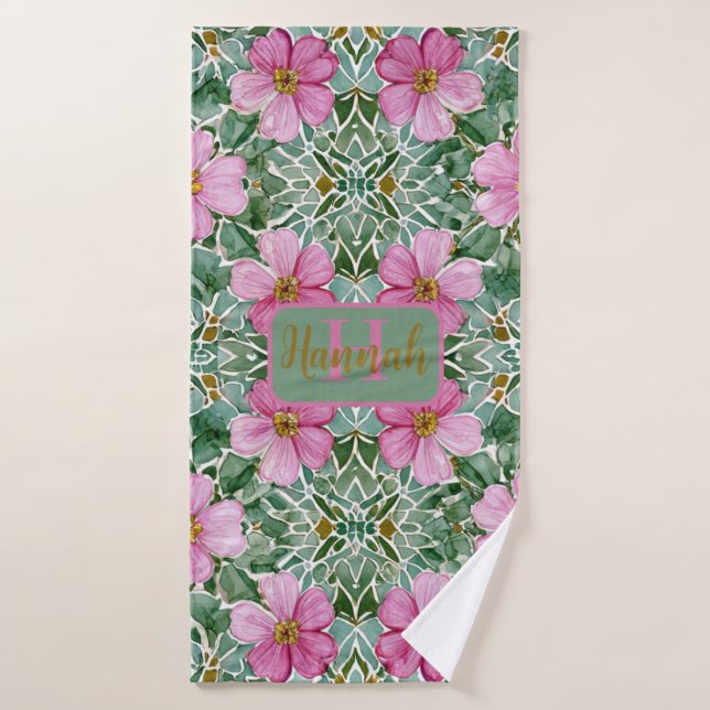 Pink Garden Mosaic Bath Towels (Bath Towel)