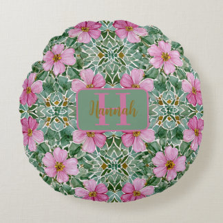 Pink Garden Mosaic Round Pillow