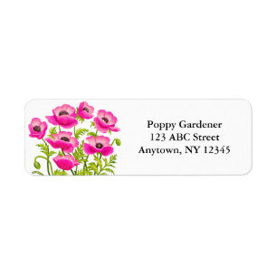 Pink Garden Poppy Flowers Avery Label Return Address Label