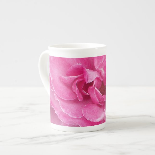 Pink Garden Rose Bone China Mug (Front Left)