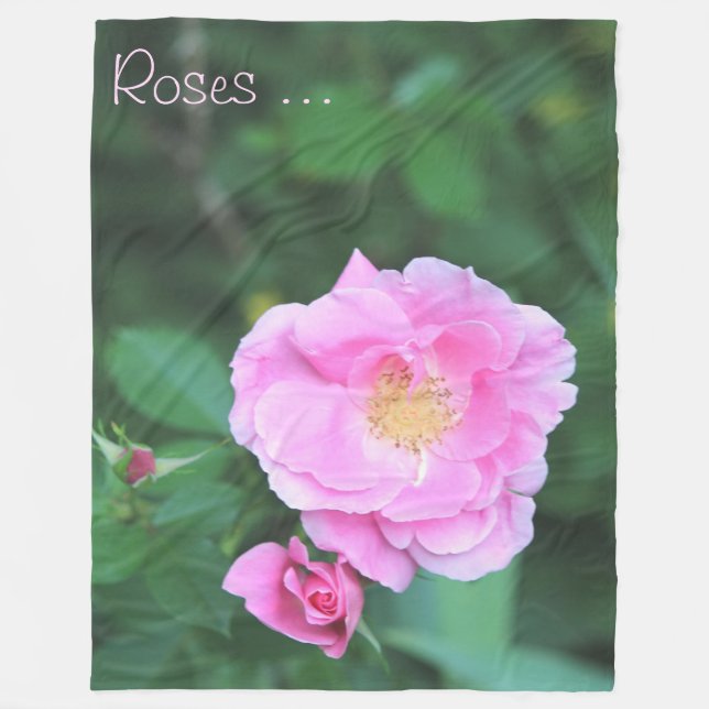 Pink Garden Rose Fleece Blanket (Front)