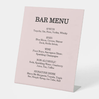 Pink Garden Rose Wedding Cocktail Menu Pedestal Sign