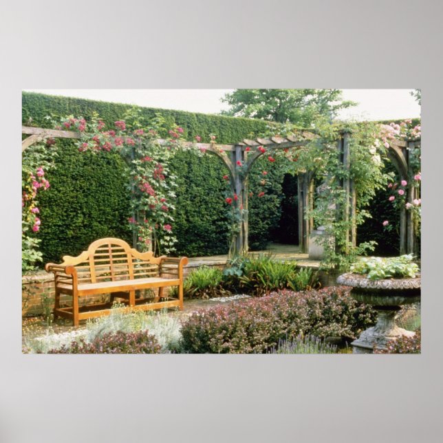 Pink Garden Seat In Rose Pergola, With Berberis An Poster (Front)