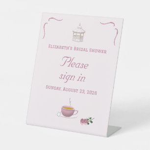 Pink Garden Tea-Party Bridal Shower Pedestal Sign