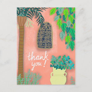 Pink Garden Wall Exotic Palm Tree THANK YOU Postcard