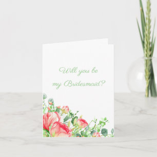 Pink Garden Watercolor Rose Bouquet Bridesmaid Card