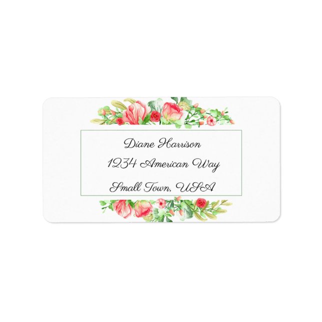 Pink Garden Watercolor Rose Bouquet Label (Front)