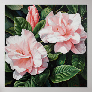 Pink Gardenia Flowers Art Print Poster