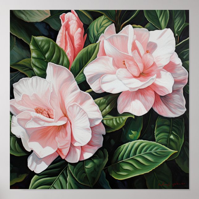 Pink Gardenia Flowers Art Print Poster (Front)