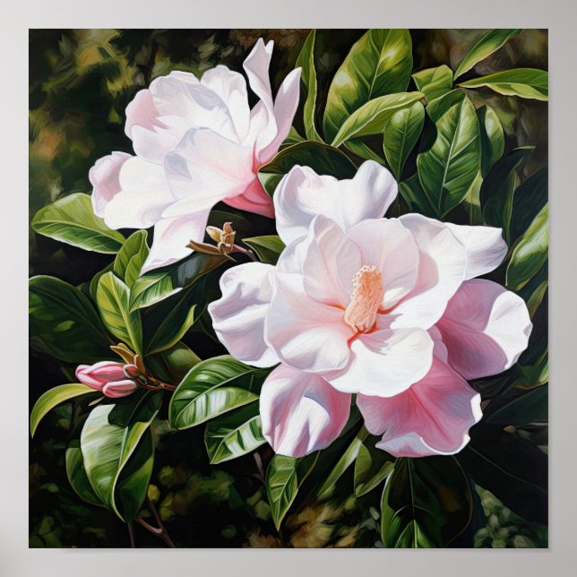 Pink Gardenias Flower Art Print Poster (Front)