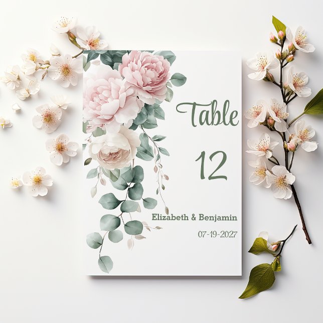 Pink garland peonies eucalyptus leaf Table Numbers (Pink garland peonies eucalyptus leaf Table Numbers )