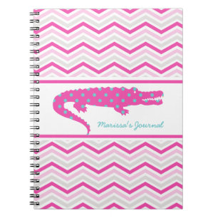 Pink Gator on Chevron Personalised Notebook