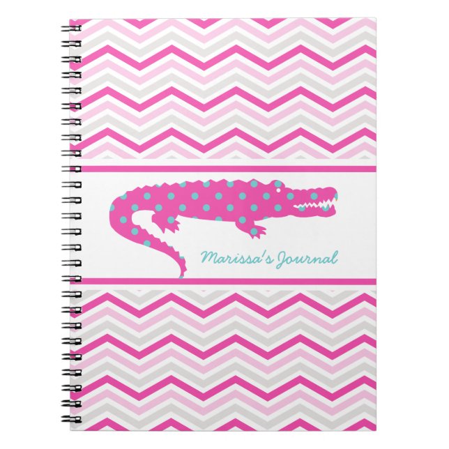 Pink Gator on Chevron Personalised Notebook (Front)