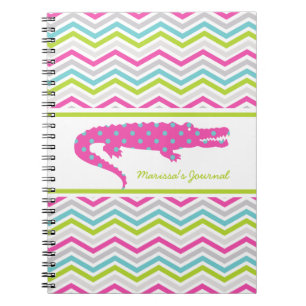 Pink Gator on Chevron Personalised Notebook