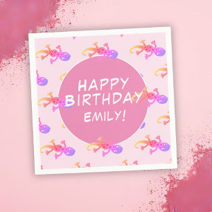 Pink Gecko Lizard Girly Girl Birthday Napkin