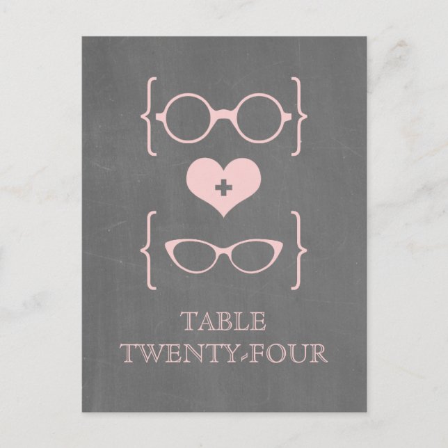 Pink Geeky Glasses Chalkboard Table Postcard (Front)