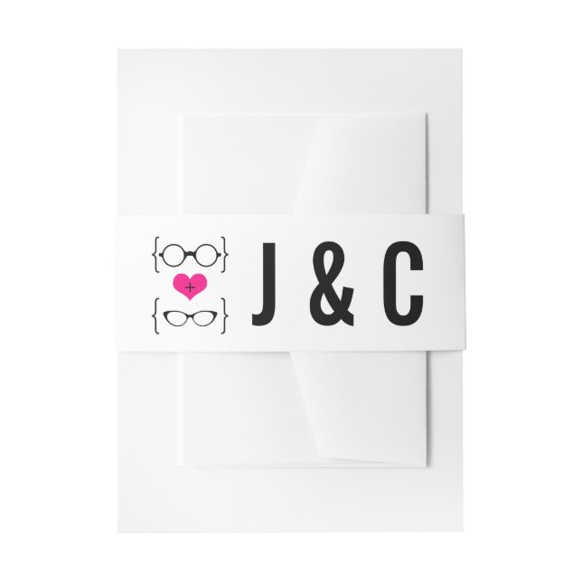 Pink Geeky Glasses Wedding Belly Bands Invitation Belly Band (Front Example)