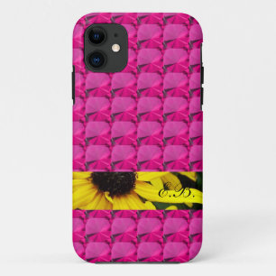 Pink gem stones with flowering strip and initials iPhone 11 case