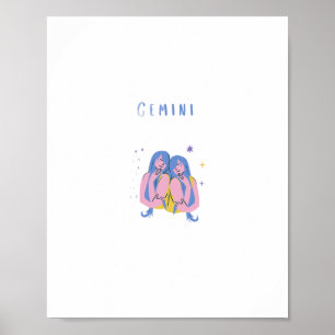 Pink Gemini, zodiac, star sign print