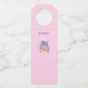 Pink Gemini, zodiac, star sign print Bottle Tag