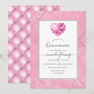 Pink Gemstone Quinceañera Invitation
