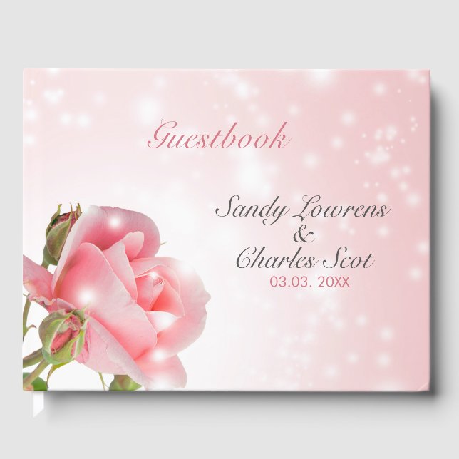 Pink Gently Roses Guest Book (Front)