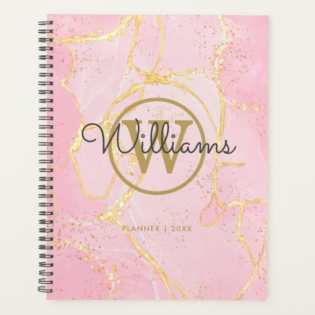 Pink Geode Agate Gold Monogram 2022 Planner (Front)