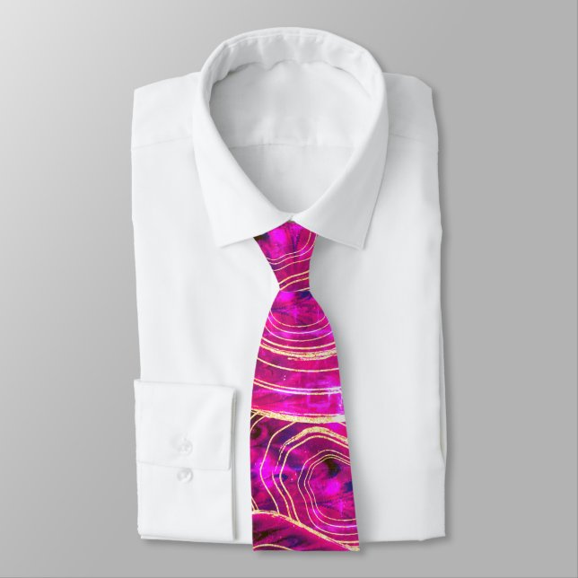 Pink Geode Agate Pattern Tie (Tied)