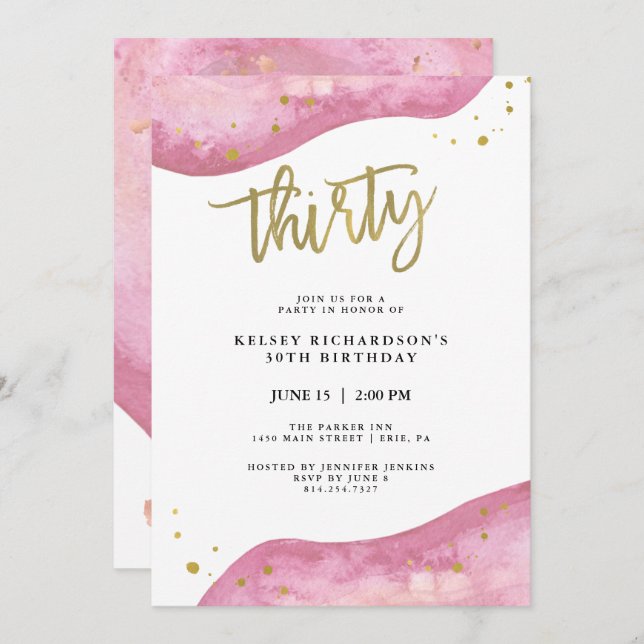 Pink Geode and Faux Gold Look | 30th Birthday Invitation (Front/Back)