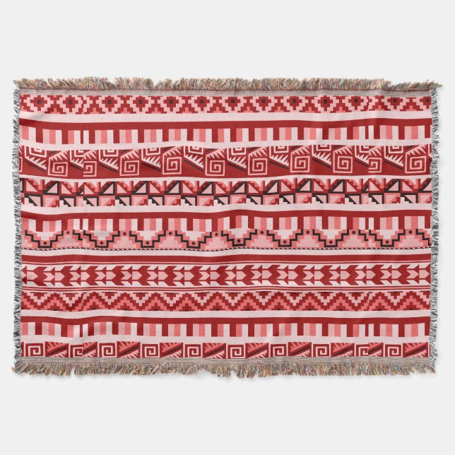 Pink Geometric Abstract Aztec Tribal Print Pattern Throw Blanket (Front)