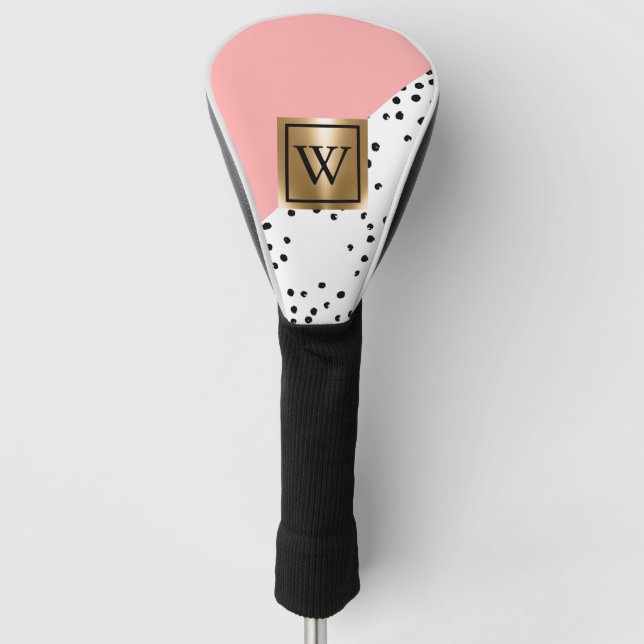 Pink Geometric and Polka Dots Golf Head Cover (Front)