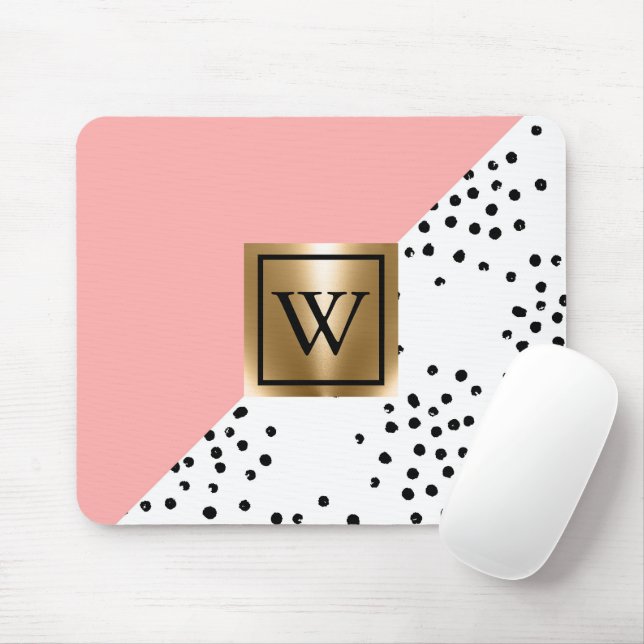 Pink Geometric and Polka Dots Mouse Pad (With Mouse)