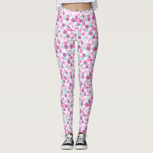 Pink Geometric Circles Squares Triangle Blue Leggings
