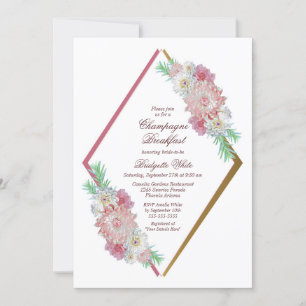 Pink Geometric Floral Champagne Breakfast Invitation