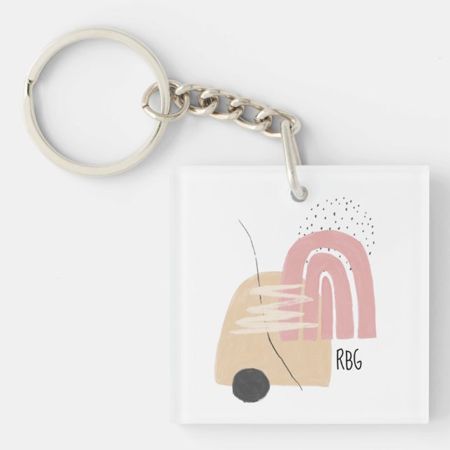 Pink Geometric Pattern Monogram Design Key Ring (Front)