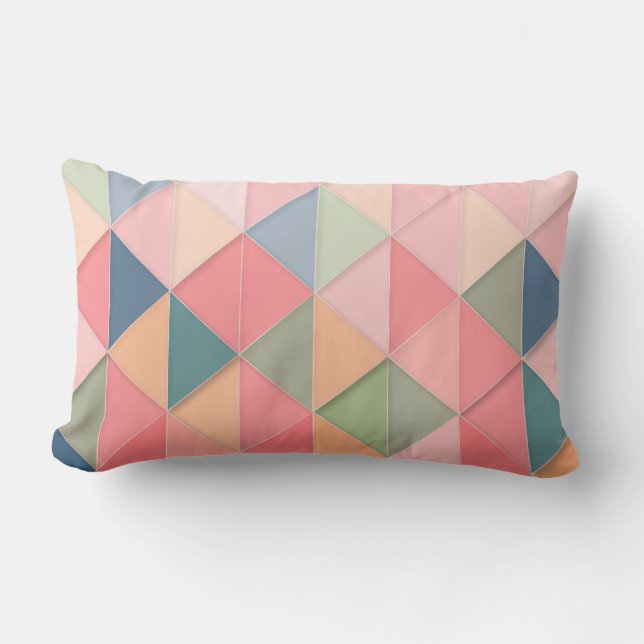Pink, Geometric pattern, Triangles Lumbar Cushion (Front)