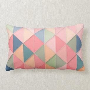 Pink, Geometric pattern, Triangles Lumbar Cushion