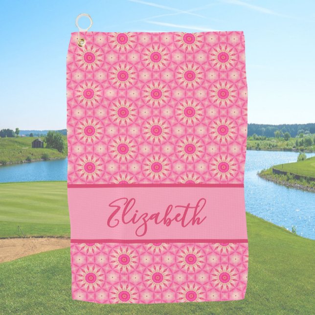 Pink Geometric pattern with custom name ladies  Golf Towel (Creator Uploaded)