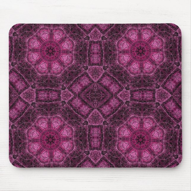 Pink Geometric Pattern with Floral Mandala Glow Mouse Pad (Front)