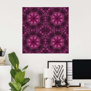 Pink Geometric Pattern with Floral Mandala Glow Poster